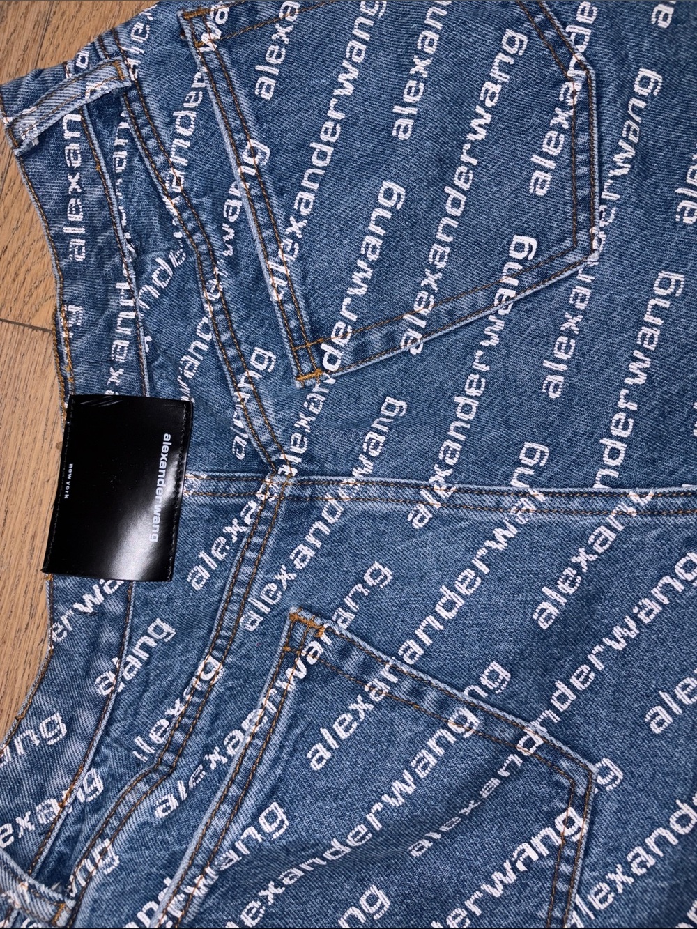 Alexander Wang Navy Logo-Print Denim Cutoff Shorts - Picture 5 of 7